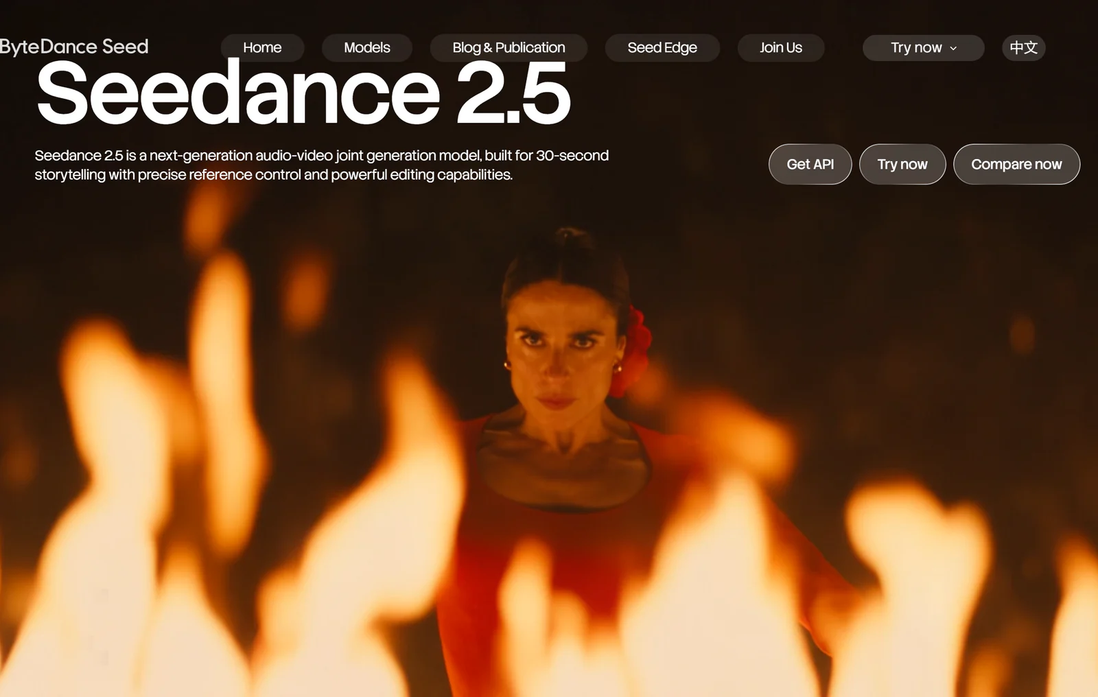 Seedance 2.5 showcase video on the official ByteDance Seed website